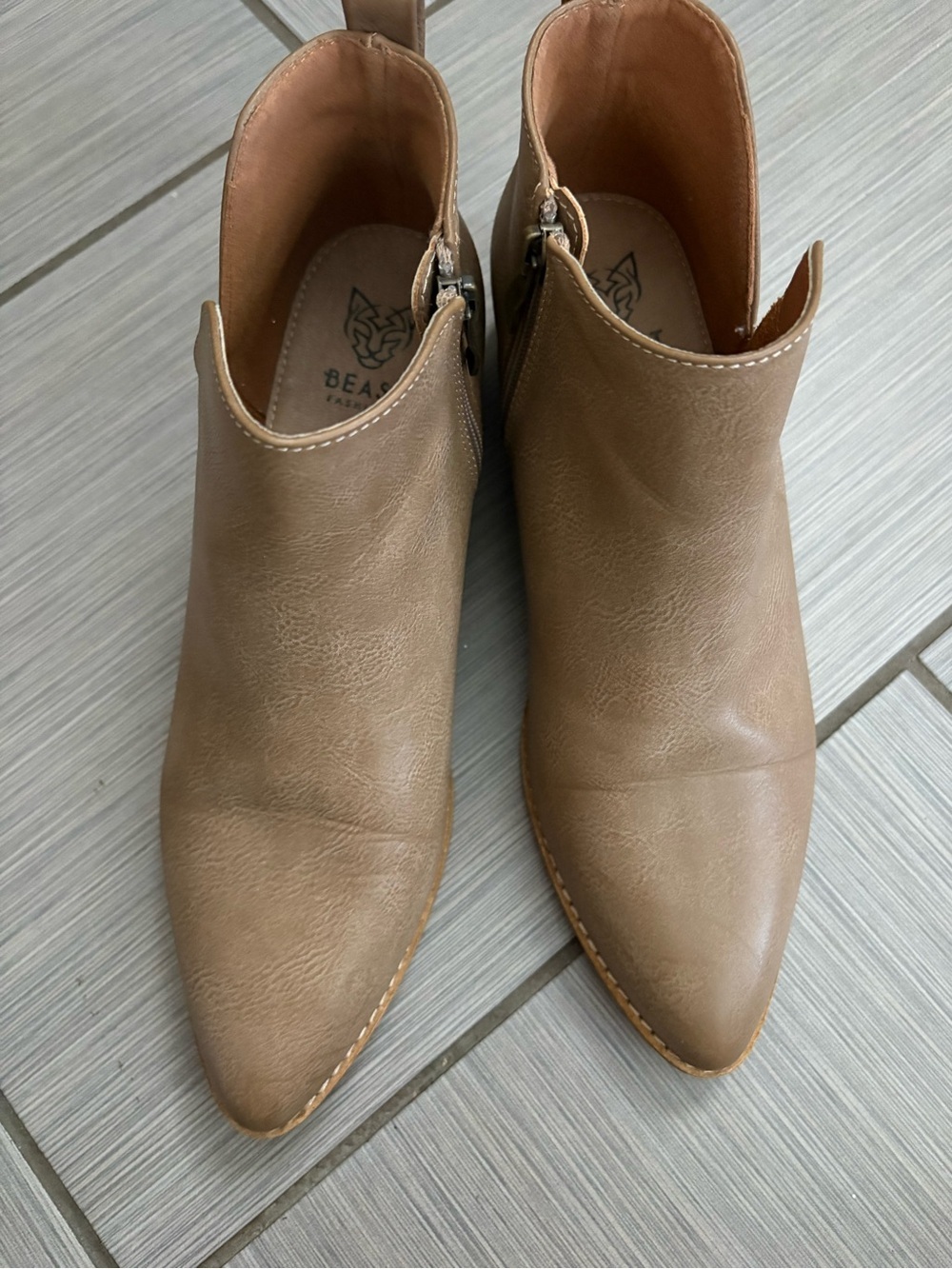 BEAST FASHION Tan Pointed-Toe Ankle Booties